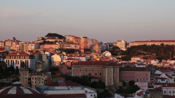 노을에 두루데 페드로데알 칸타라 해에서 리스본을 바라본다 리스본 포르투갈 카메라 — 비디오
