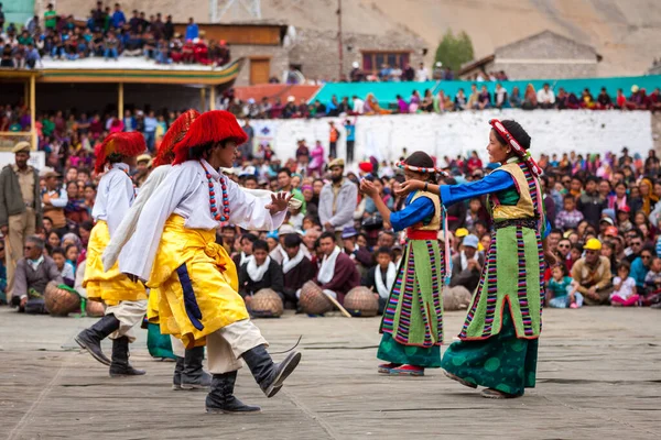 Leh India Szeptember 2012 Fiatal Hagyományos Ladakhi Tibeti Jelmezek Táncosaik — Stock Fotó