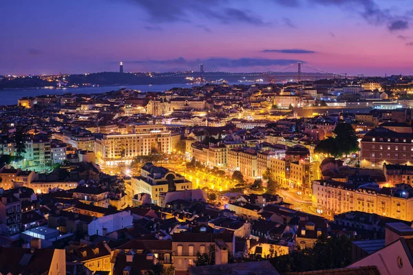 Vista Nocturna Lisboa Famosa Vista Desde Miradouro Senhora Monte Mirador — Foto de Stock