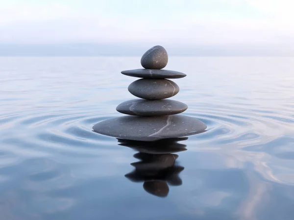 Zen Stones Wodzie Odbicie Koncepcja Relaks Medytacja Równowagi Pokoju — Zdjęcie stockowe