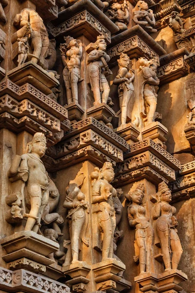 Stone Carving Basreliëf Sculpturen Vamana Tempel Khajuraho Madhya Pradesh India — Stockfoto