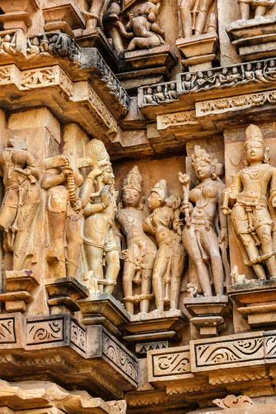 Beroemde Steen Houtsnijwerk Beelden Vishvanath Tempel Khajuraho India Unesco Werelderfgoed — Stockfoto
