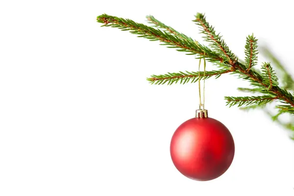 Copyspace クリスマス ツリーの装飾に安物の宝石とクリスマスのお祝いの休日背景装飾クリスマス ツリー ブランチの白い背景で隔離 — ストック写真