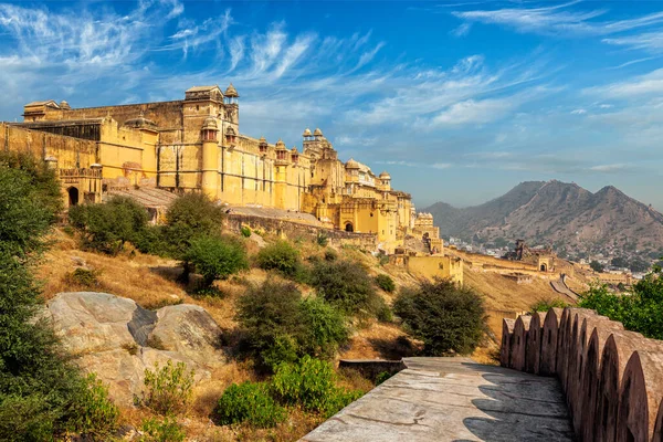 Indian Travel Famous Tourist Landmark Vista Amer Amber Fort Rajasthan — Fotografia de Stock