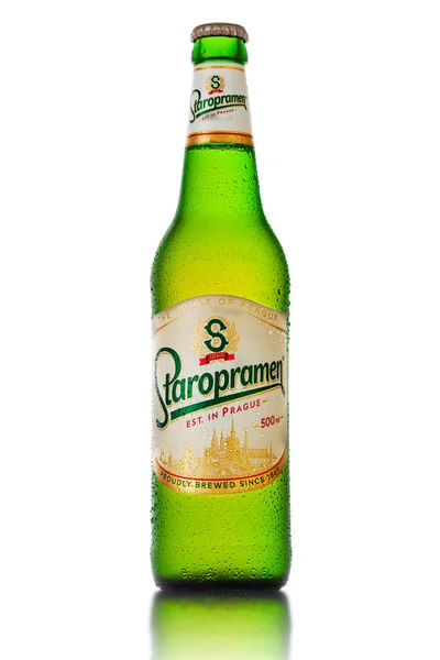 Minsk Belarus October 2016 Bottle Staropramen Beer Isolated White Background — 图库照片