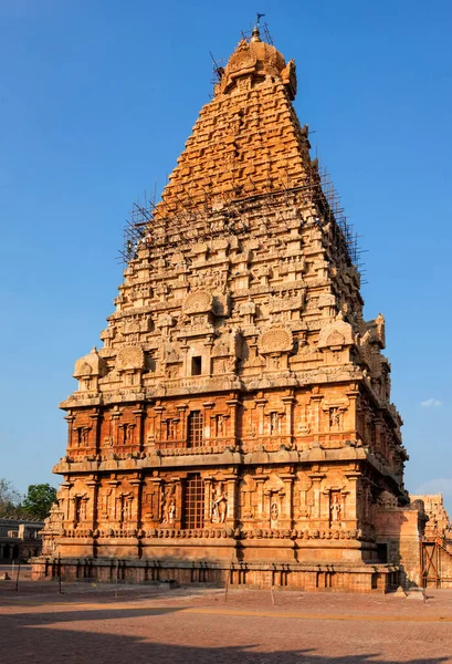 印度泰米尔纳德邦Tanjore Thanjavur 著名的Brihadishwarar圣殿 联合国教科文组织世界遗产和宗教圣地最伟大的生活卓拉寺 — 图库照片