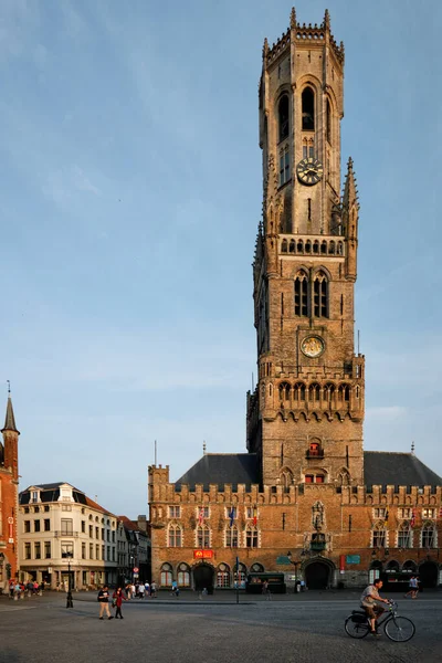 Bruges Belgium May 2018 Belfry Tower Famous Tourist Destination Grote — Stock Photo, Image