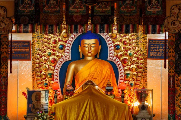Mcleodganj India 2010 Szeptember Sakyamuni Buddha Aranyozott Szobra Tsuglagkhang Templomban — Stock Fotó