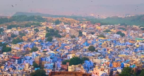 Будинки Знаменитої Туристичної Пам Ятки Джодхпур Блакитне Місто Вид Форту — стокове відео