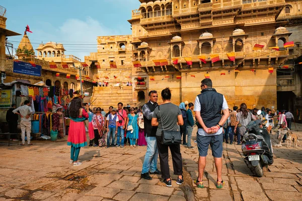 Jaisalmer India Noviembre 2019 Multitud Turística Famosa Atracción Turística Rajastán — Foto de Stock