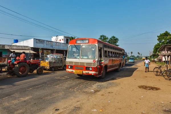 Kanchipuram India September 2009 Public Bus Rural Street Buses Take — Stock Photo, Image