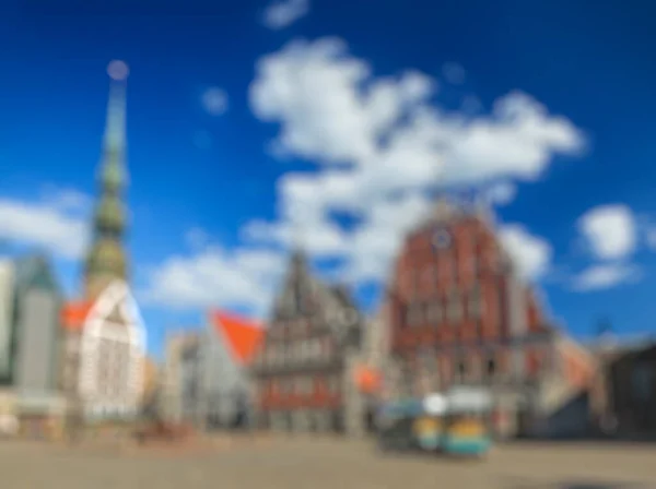 Suddig Defokuserad Bakgrund Den Europeiska Staden Rigas Rådhustorg Svarthuvudenas Hus — Stockfoto