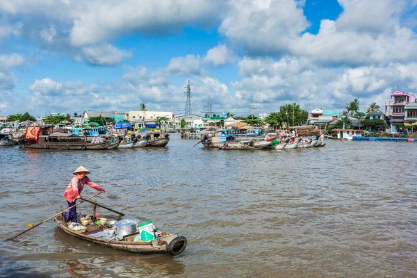 Can Tho Vietnam Junio 2011 Personas Identificadas Mercado Flotante Delta —  Fotos de Stock