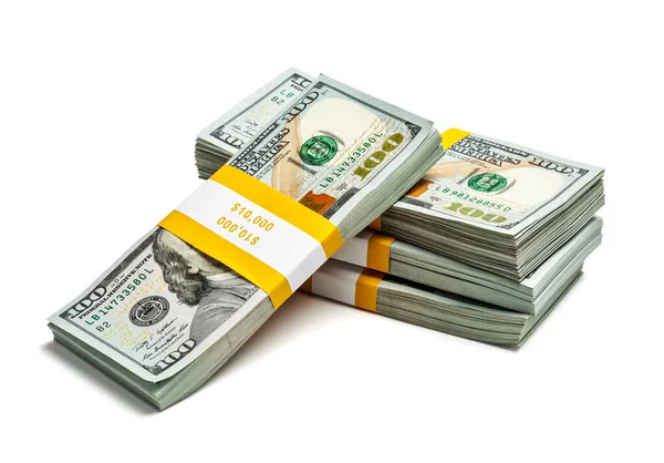 Concepto Creativo Financiación Empresarial Pila Paquetes Billetes 100 Dólares Estadounidenses — Foto de Stock