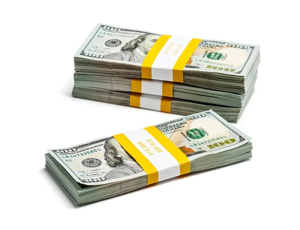 Concepto Creativo Financiación Empresarial Pila Paquetes Billetes 100 Dólares Estadounidenses — Foto de Stock