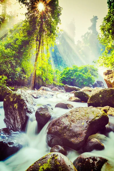 ヴィンテージレトロな効果は 熱帯の滝のヒップスタースタイルのイメージをフィルタリングしました — ストック写真