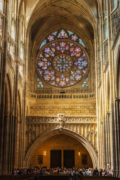 Prague Czech Republic April 2012 Interior Vitus Cathedral Rose Window — Stock Photo, Image