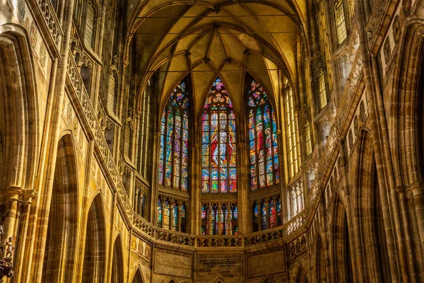 Prague Czech Republic April 2012 Interior Vitus Cathedral Stained Glass — Stock Photo, Image