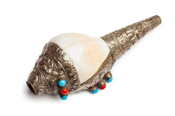 Tibetan Buddhist Conch Shell Horn Dung Dkar Isolated White — Stock Photo, Image