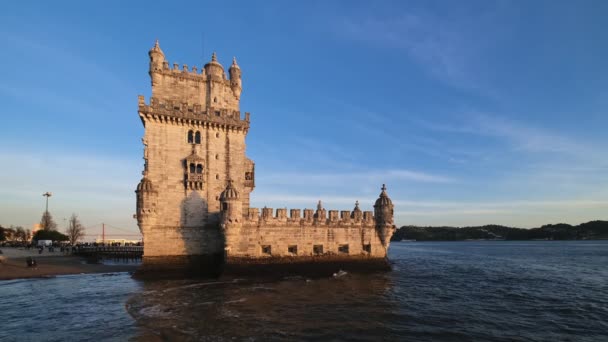 Белемская Башня Башня Святого Винсента Известная Туристическая Достопримечательность Лиссабона Туристическая — стоковое видео