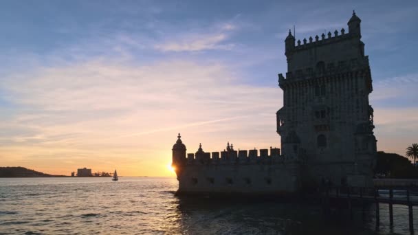 Belem Kulesi Veya Vincent Kulesi Lisboa Nın Ünlü Turizm Merkezi — Stok video