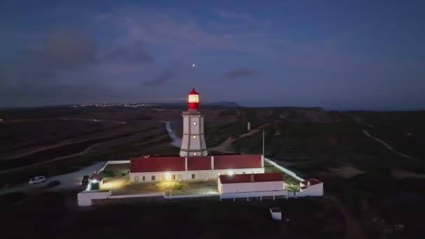 Fly Drone Utsikt Fyr Cabo Espichel Kappe Espichel Atlanterhavet Kvelden – stockvideo