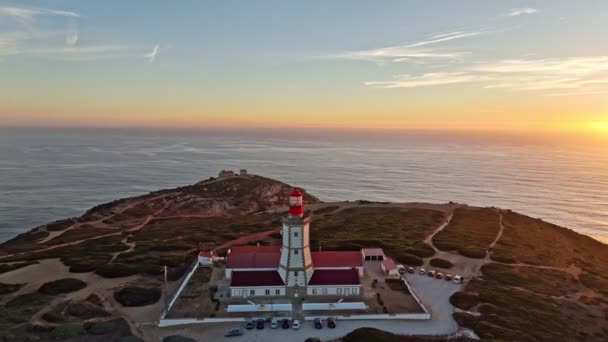 Letecký Pohled Maják Mysu Cabo Espichel Espichel Při Západu Slunce — Stock video