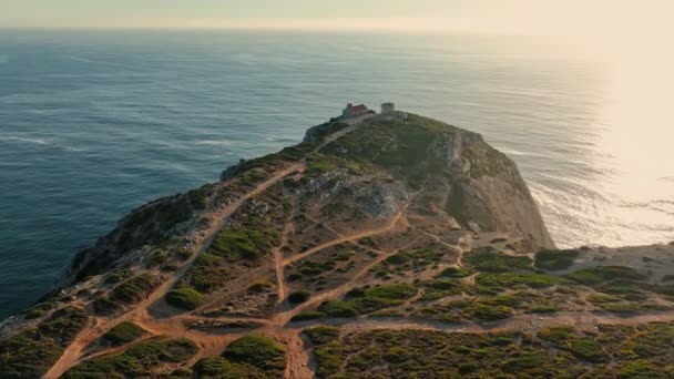 Aerial Drone View Cabo Espichel Cape Espichel Atlantic Ocean Sunset — Stock Video