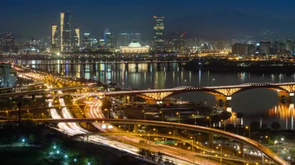 Lotnicza Timelapse Seulu Śródmieścia Miasta Most Seongsan Nad Rzeką Han — Wideo stockowe
