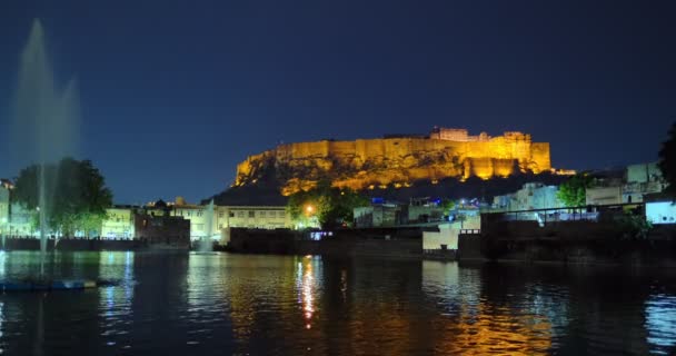 Night Jodhpur Město Pohled Jezero Mehrangarh Fort Rajasthan Indie — Stock video