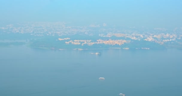 Panorama Aérien Lac Pichola Avec Jag Mandir Lake Garden Palace — Video