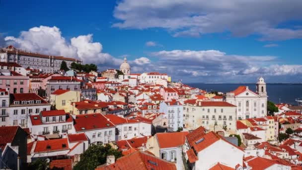 Čas Zpoždění Lisabonu Slavný Výhled Miradouro Santa Luzia Turistického Hlediska — Stock video