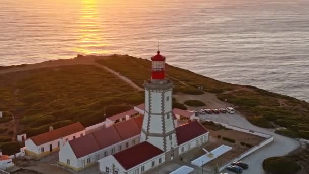 Aerial Drone View Lighthouse Cabo Espichel Cape Espichel Atlantic Ocean — Stock Video