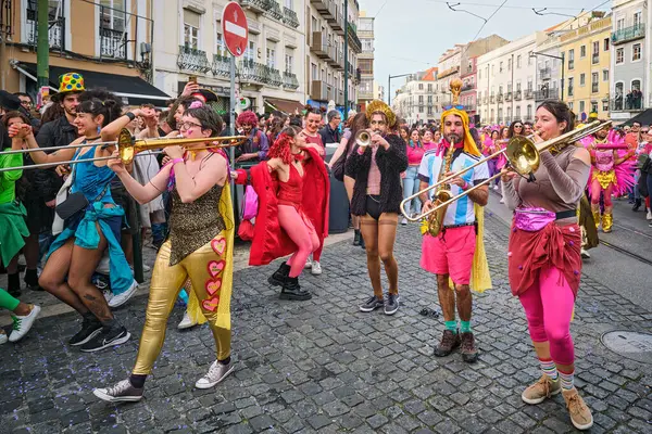 Lissabon Portugal Februari 2023 Carnavalsoptocht Straten Van Lissabon Door Artistiek — Stockfoto