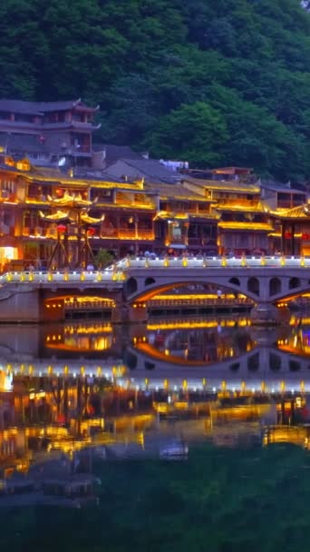 Destino Atração Turística Chinesa Feng Huang Ancient Town Phoenix Ponte — Vídeo de Stock