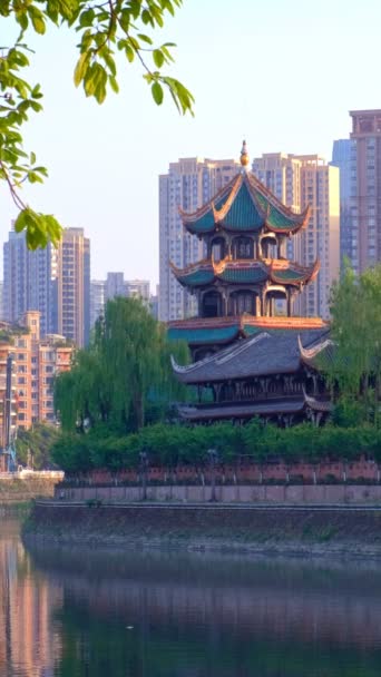 Wangjiang Pavyonu Wangjiang Kulesi Park Wangjianglou Parkı Jinjiang Nehri Chengdu — Stok video