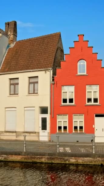 Old Houses Canal Famous Tourist Town Bruges Brugge Sunset Belgium — Stock Video