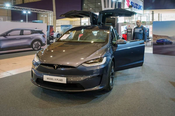 Lisbon Portugal May 2023 Tesla Model Plaid Electric Car Display — Stock Photo, Image