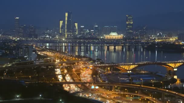 Widok Lotu Ptaka Gród Centrum Seulu Seongsan Most Nad Rzeką — Wideo stockowe