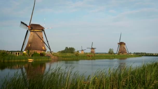 オランダの農村風景 有名な観光地で風車オランダのKinderdijk オランダのキンダーダイク — ストック動画