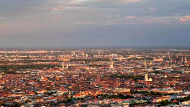 Luchtfoto Van München Vanaf Olympiaturm Olympic Tower Bij Zonsondergang München — Stockvideo