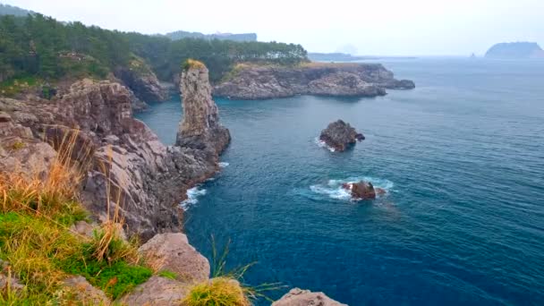 Oedolgae Rock Atrakcja Turystyczna Wyspa Czedżu Korea Południowa — Wideo stockowe