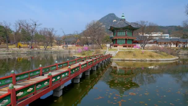 Pawilon Hyangwonjeong Pałacu Gyeongbokgung Seul — Wideo stockowe