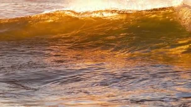 Łamanie Fali Oceanicznej Zachodzie Słońca Podświetlone Słońcem Costa Caparica Portugalia — Wideo stockowe
