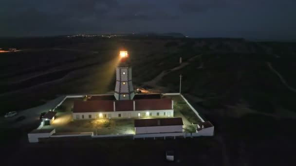 Вид Воздуха Маяк Мысе Кабо Эспихель Эспихель Атлантический Океан Вечером — стоковое видео