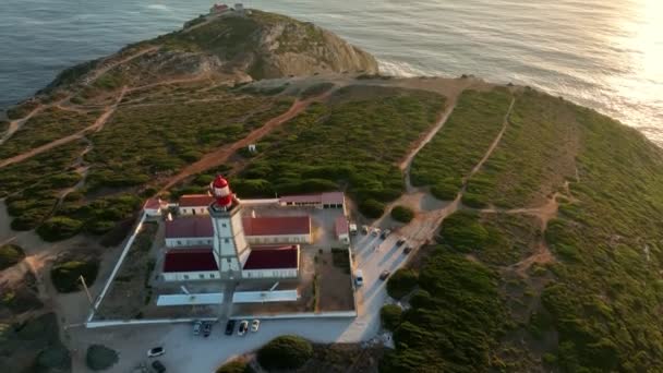 Vista Aérea Del Faro Cabo Espichel Cabo Espichel Océano Atlántico — Vídeos de Stock