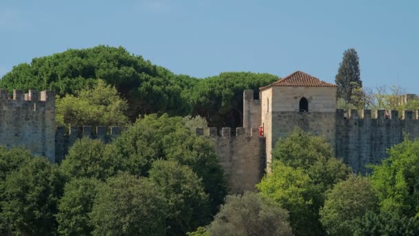 Замок Святого Георгія Кастело Сан Хорхе Лісабоні Португалія Пішохідними Туристами — стокове відео