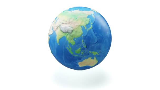地球在白色背景上隔离 有柔软的阴影旋转 很容易上当所使用的地图和地球数据是通过Www Naturalearthdata Com在公共领域生成的计算机 — 图库视频影像