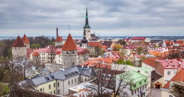Tallinn Ortaçağ Bulutlu Gökyüzü Estonya Nın Yatay Tepsisiyle Hava Manzaralı — Stok video
