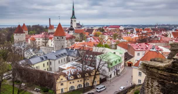 Timelapse Vista Aerea Della Città Vecchia Medievale Tallinn Giorno Con — Video Stock